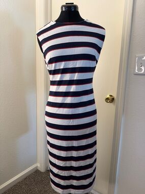 Banana Republic Navy, White & Red Striped Midi Dress size 4
